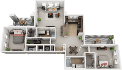 Floor plan for 2 beds, 2 baths, 1282 sqft